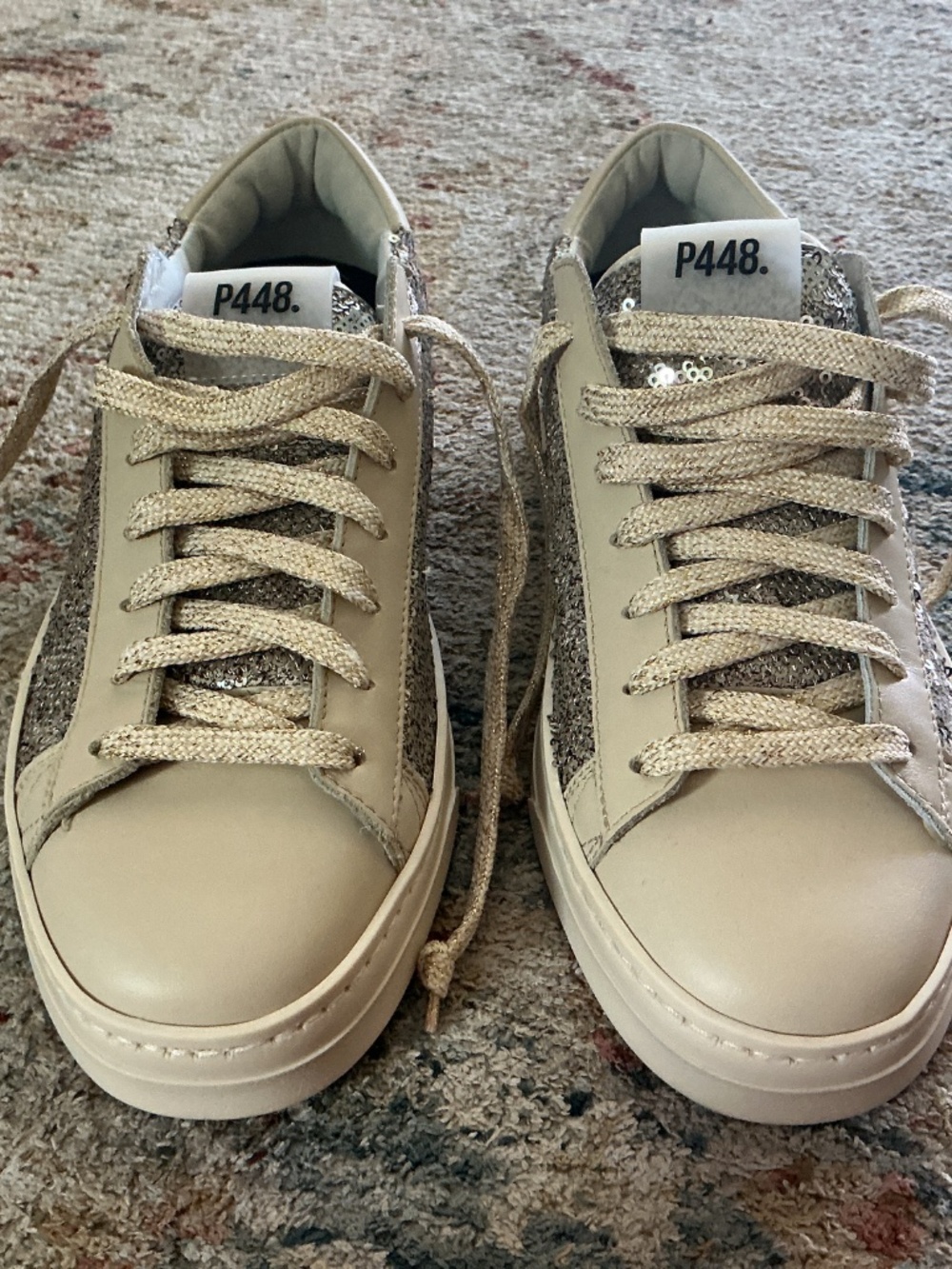 P448 Sequin Sneakers GOLD and CREAM sequin New size 38 - Picture 2 of 6